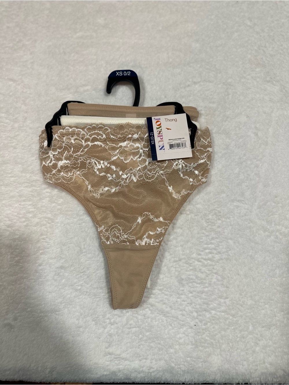 No Boundaries Beige Lace-Trim Thong Pack with White Accent